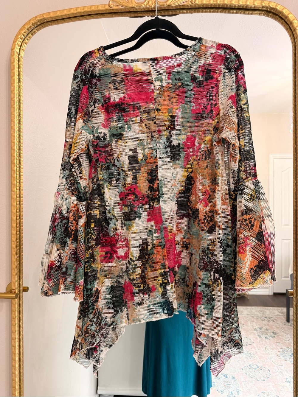 Abstract Print Bell-Sleeve Tunic Top - Pink Multi - Picture 4 of 5